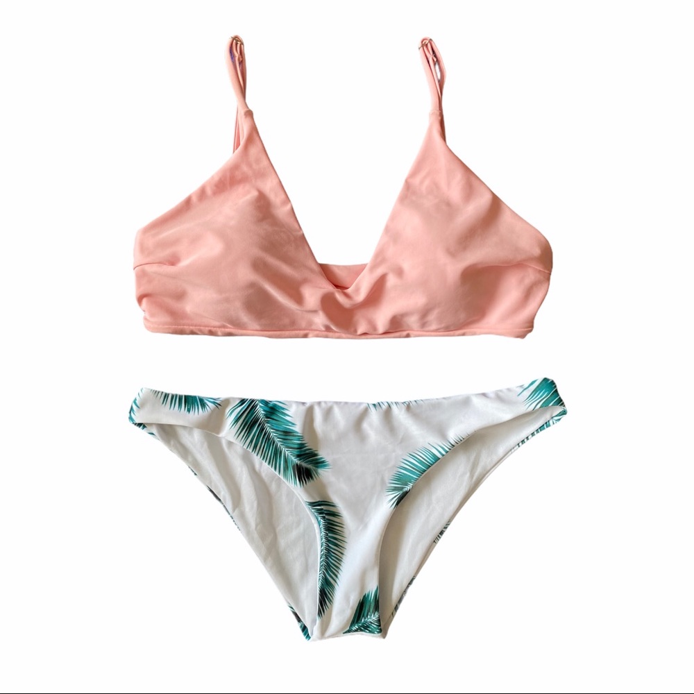 nwot | zaful | pink bikini top with leafy bottoms